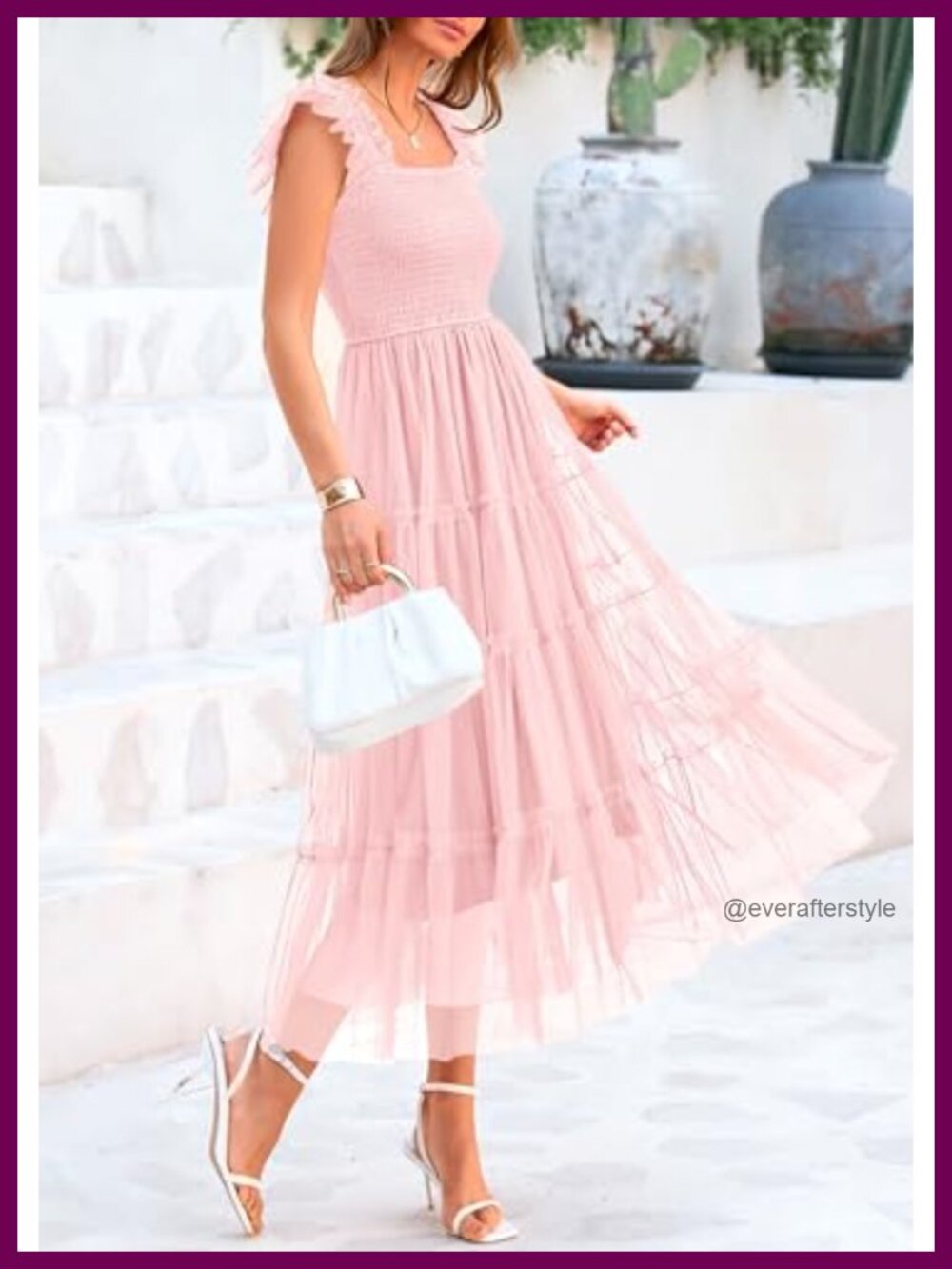 Women's Summer Smocked Midi Tulle Dress - Picture 2 of 6